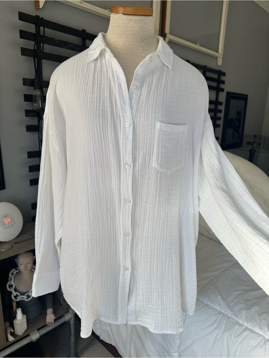 Sea Level Australia Tops - Sea Level Australia White Button-Down Cotton Gauze Shirt, size large